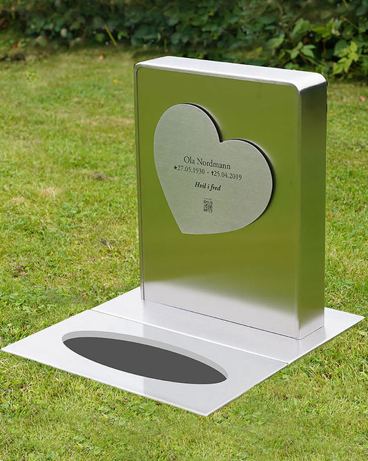 Gravstøtte børstet rustfritt (m/Hjerte)