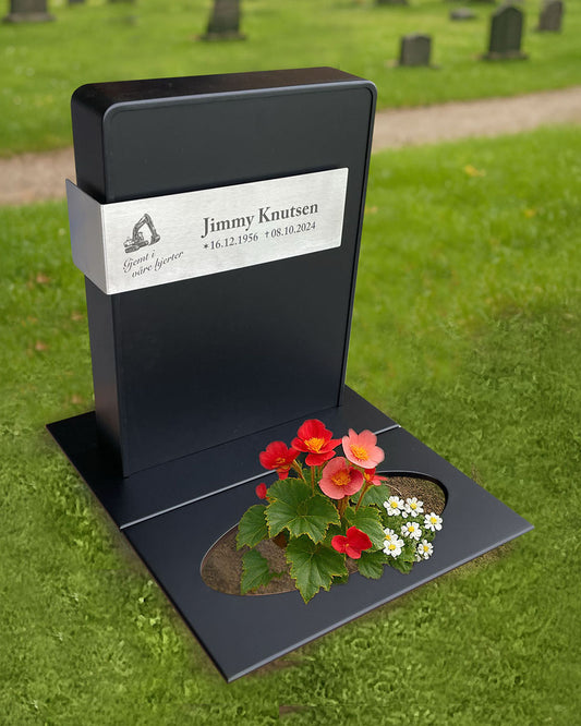 Gravstøtte - Rett sidefestet sort rustfritt