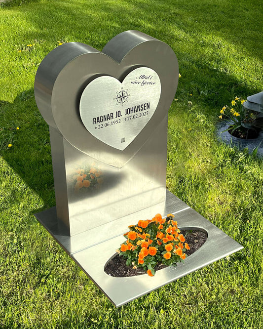 Gravstøtte Stål - Hjerte Rustfritt