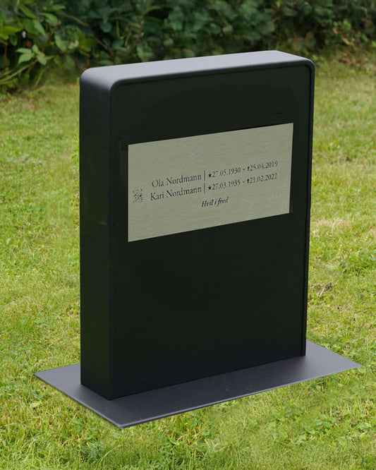 Gravstøtte - Rett bred frontfestet sort rustfritt