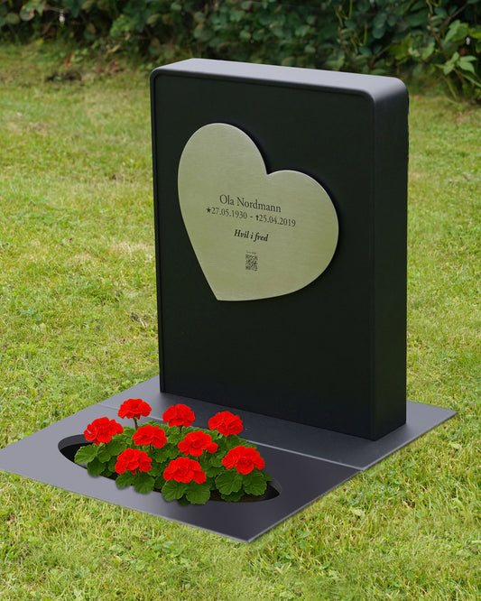 Gravstøtte - Hjerte Skrå sort rustfritt