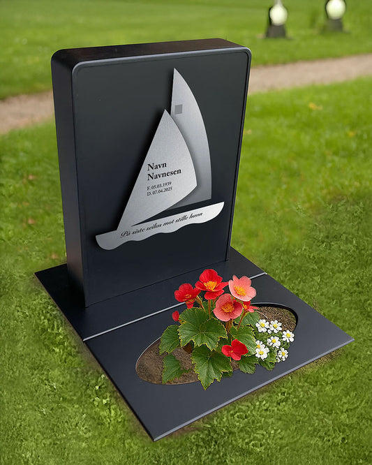 Gravstøtte - Med eget designskilt "Seil"