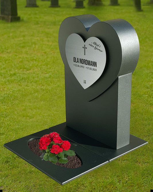 Gravstøtte - Hjerte rustfritt Sort